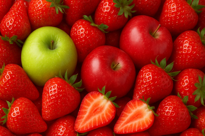 Čerstvé ovoce – jahody, jablka